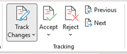 Example track changes options in Word